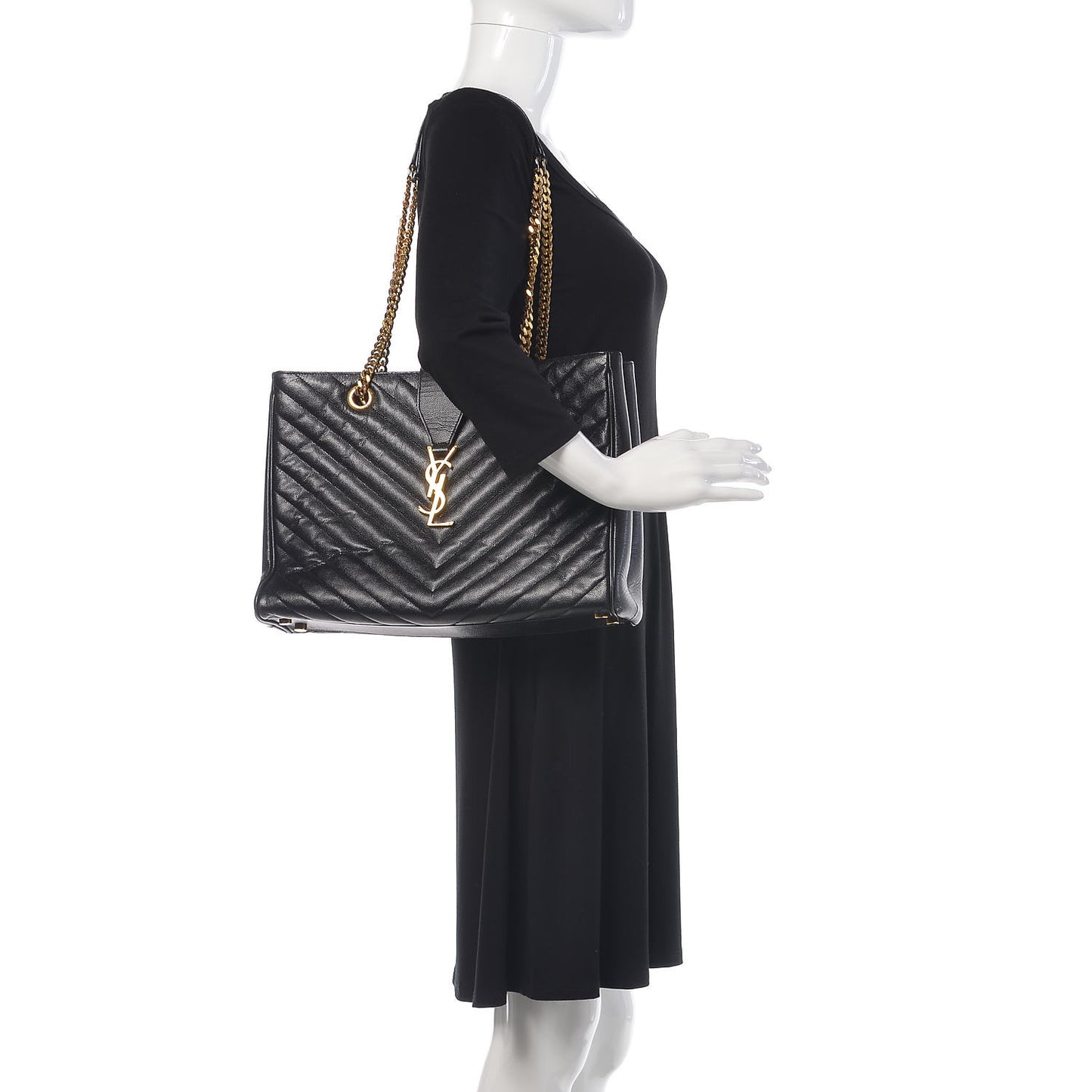 Grain De Poudre Matelasse Chevron Monogram Shopping Bag Black