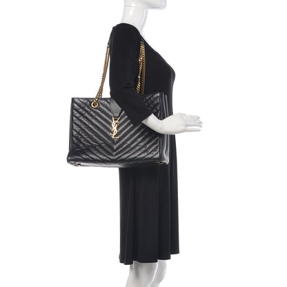 Saint Laurent Grain De Poudre Matelasse Chevron Monogram Shopping Bag Black 2 of 16