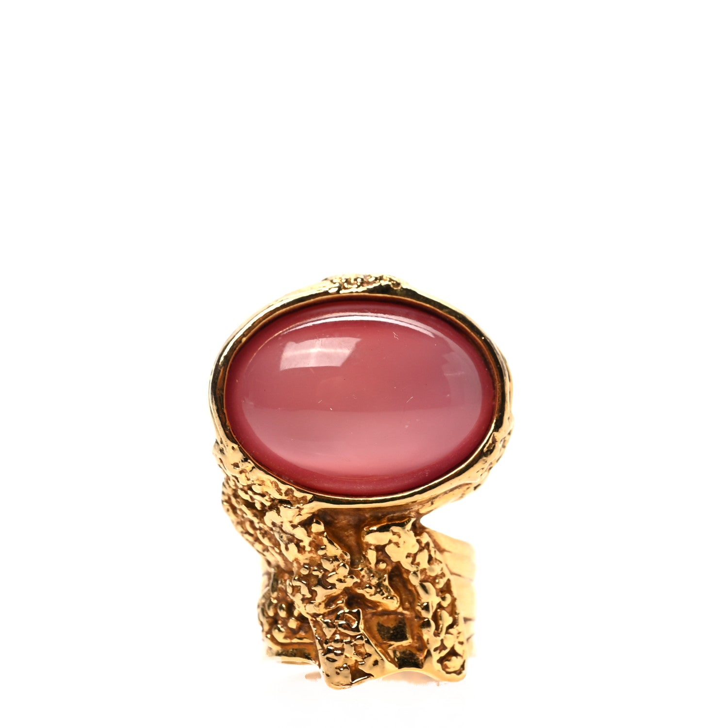 Saint Laurent Glass Cabochon Arty Ovale Ring 7 Gold Pink 1 of 3