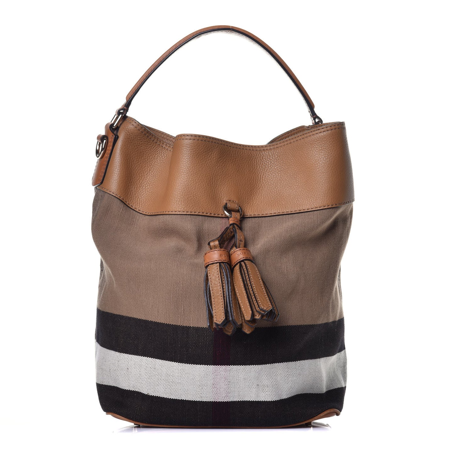 Grainy Calfskin Canvas Mega Check Tassel Hobo