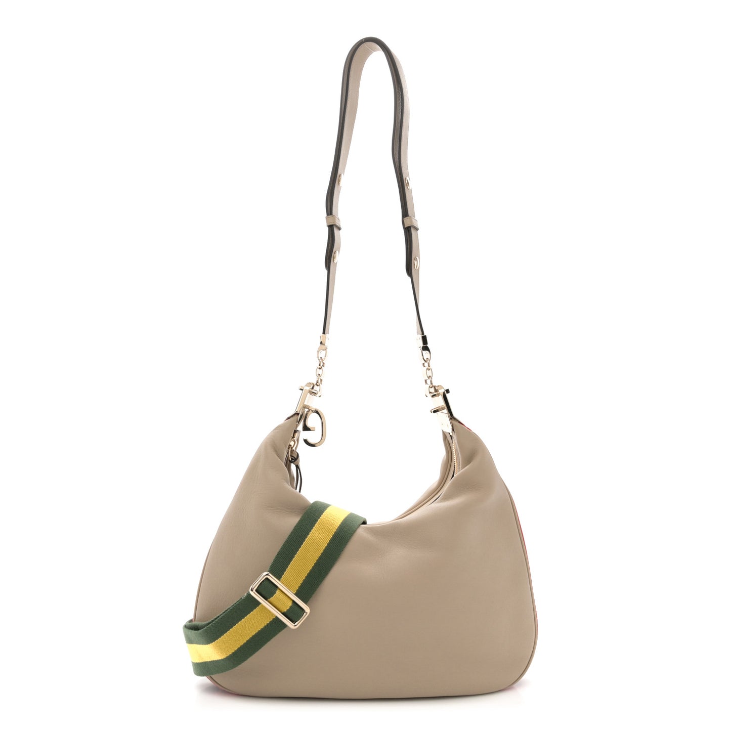 Aria Calfskin Web Large Attache Shoulder Bag Beige