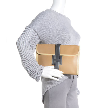Hermes Box Tri-Color Jige PM Clutch Tabac Camel Ardoise Parchemin 2 of 7
