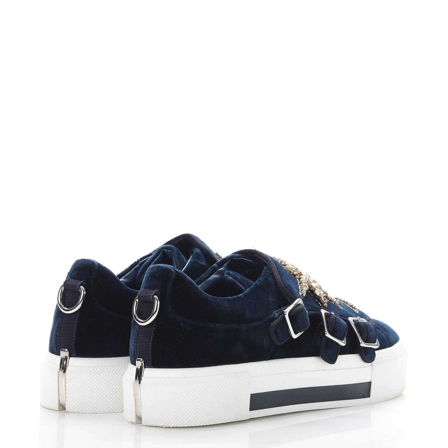 Velvet Crystal Moon Embellished Stars Buckles Platform Sneakers 40 Blue