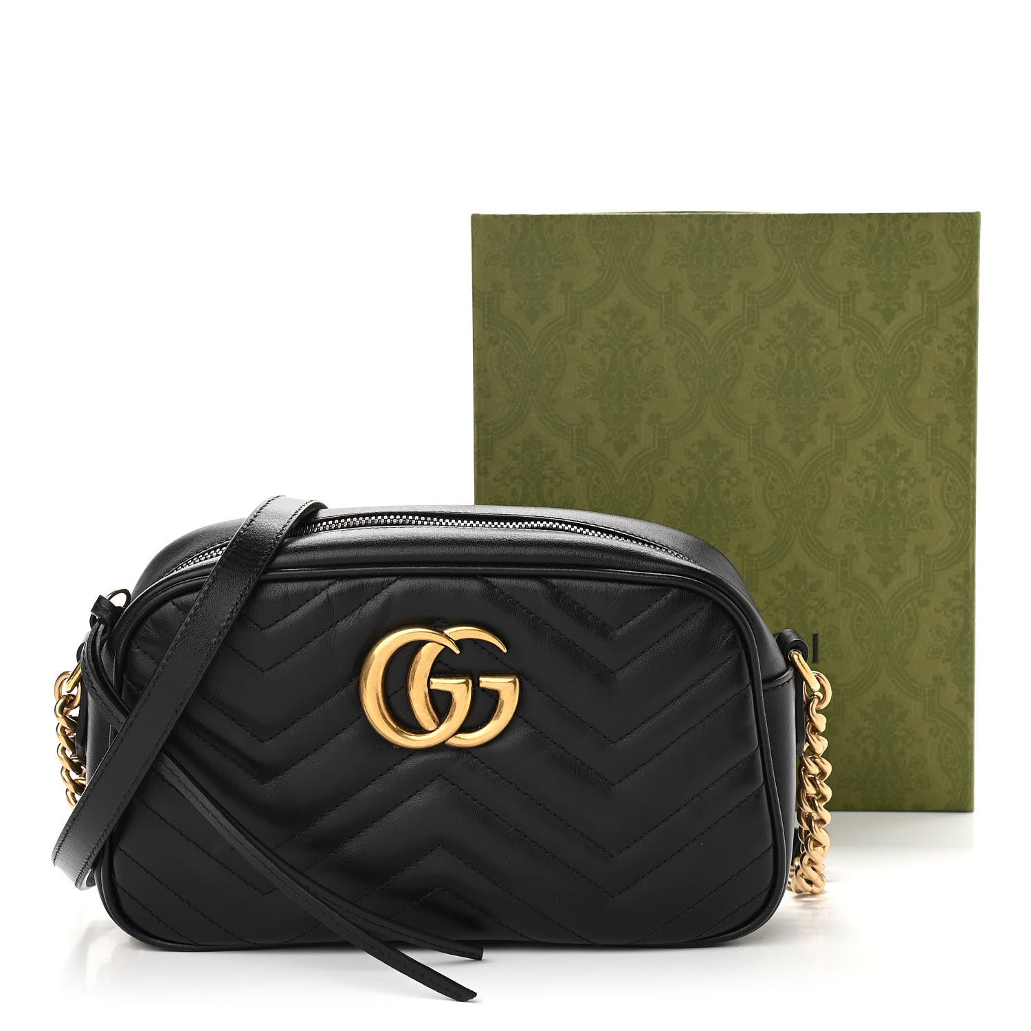 Gucci Calfskin Matelasse Small GG Marmont Chain Shoulder Bag Black 13 of 13