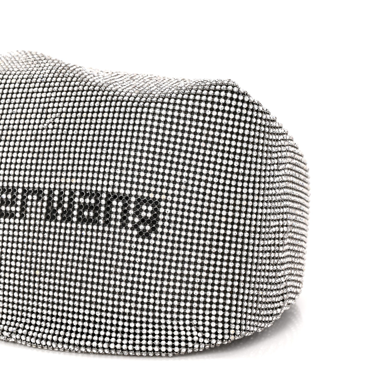 Mesh Crystal Rhinestone Mini Scrunchie Clutch Black Silver