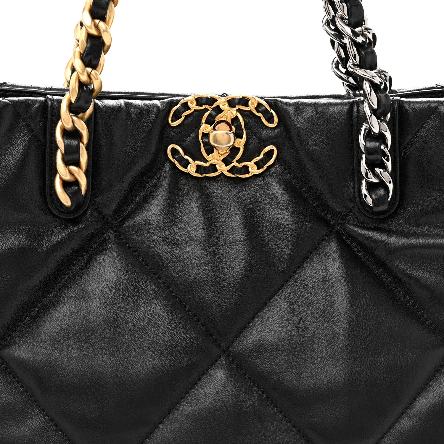 Chanel Lambskin Quilted Chanel 19 East West Shopping Bag Black 8 of 11