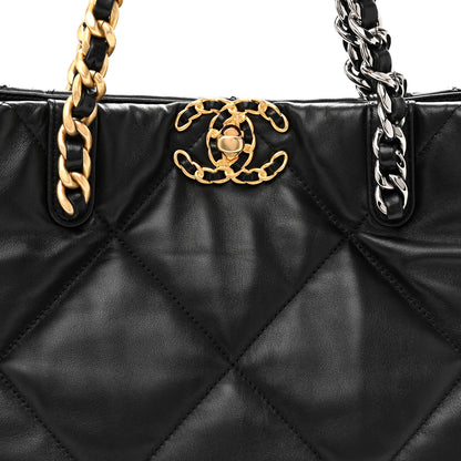 Chanel Lambskin Quilted Chanel 19 East West Shopping Bag Black 8 of 11