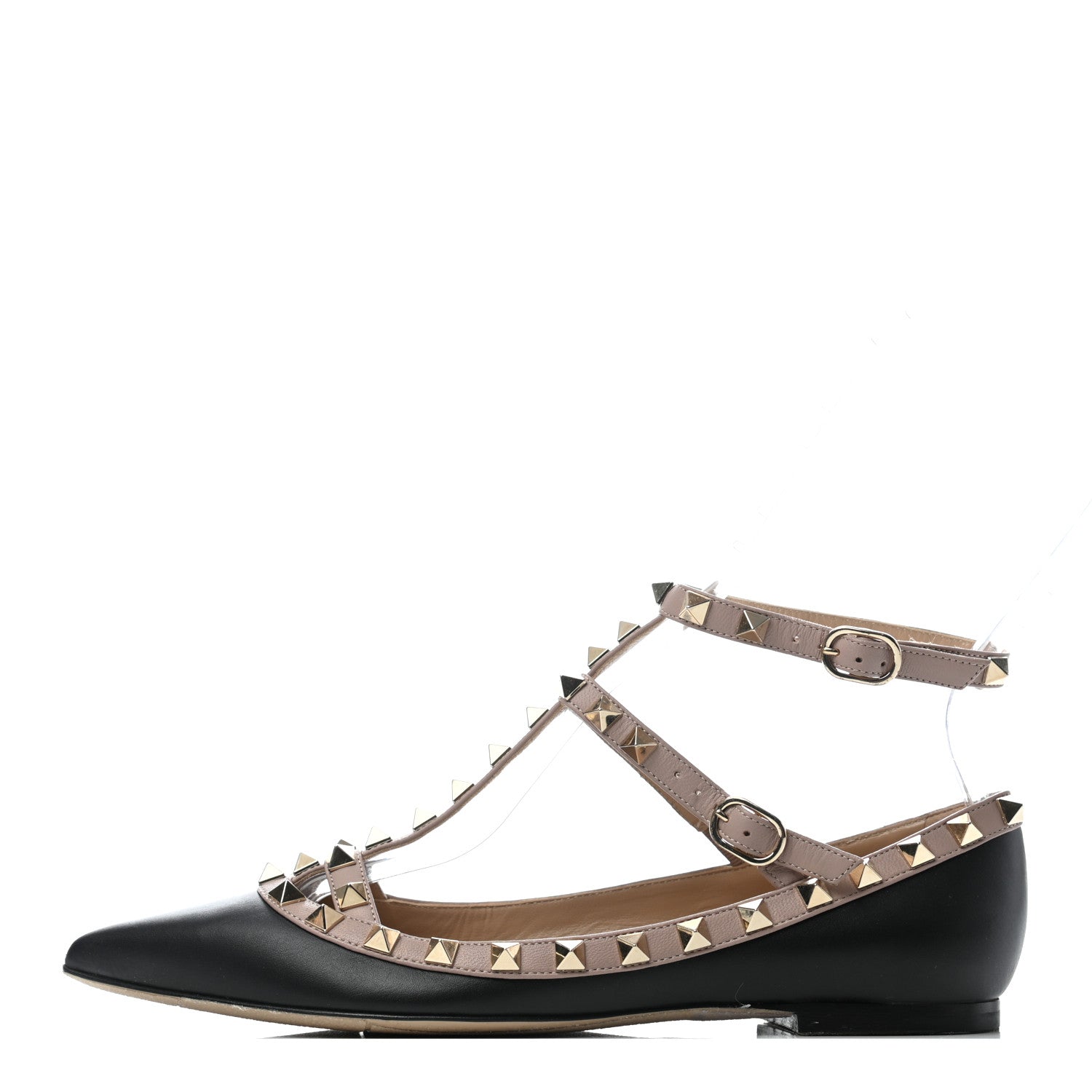 Valentino Garavani Nappa Rockstud Cage Ballerina Flats 36.5 Black Poudre 1 of 6