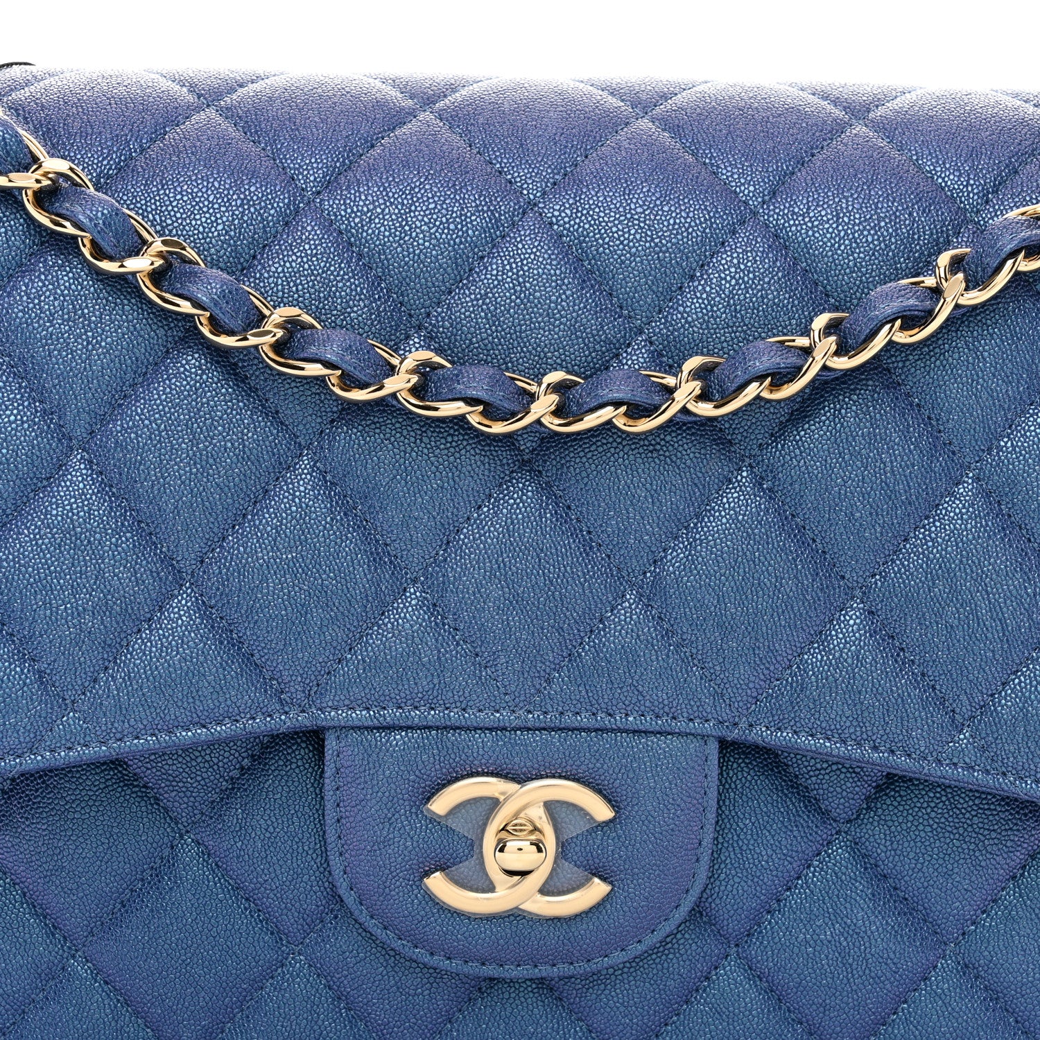 Chanel Iridescent Caviar Quilted Jumbo Double Flap Dark Blue 5 of 10