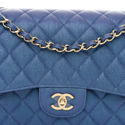 Chanel Iridescent Caviar Quilted Jumbo Double Flap Dark Blue 5 of 10
