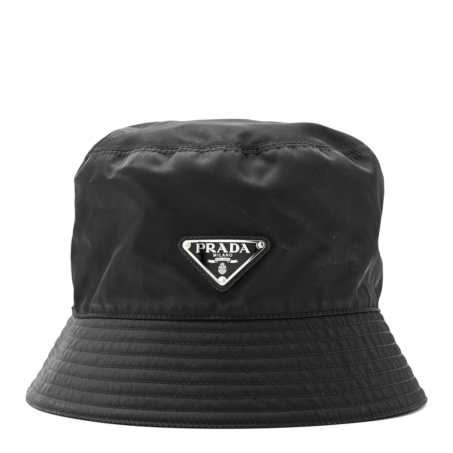 Prada Re-Nylon Metal Triangle Logo Mens Bucket Hat L Black 3 of 9