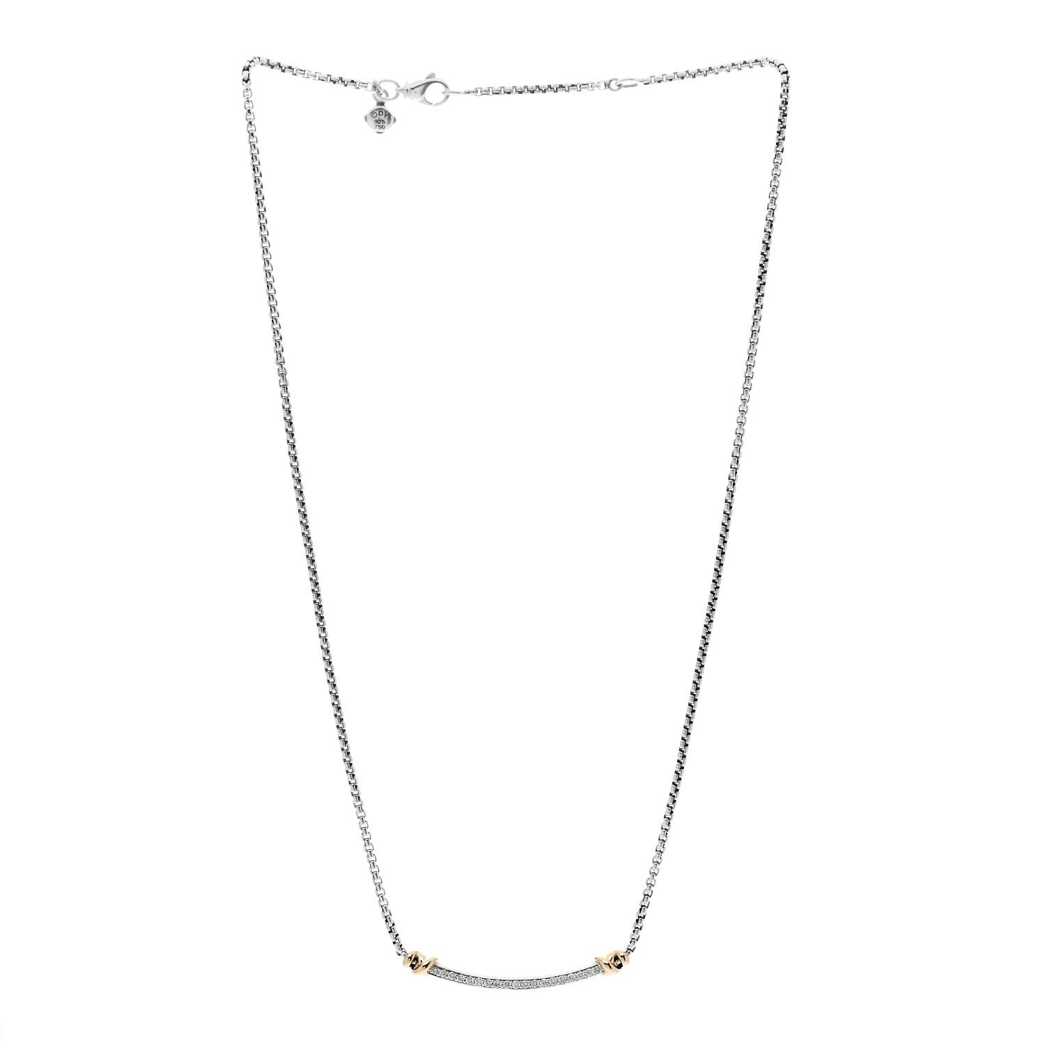 David Yurman Sterling Silver 18K Yellow Gold Diamond Petite Helena Wrap Station Necklace 3 of 4