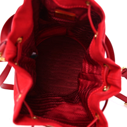 Prada Wicker Canvas Bucket Bag Rosso 5 of 9