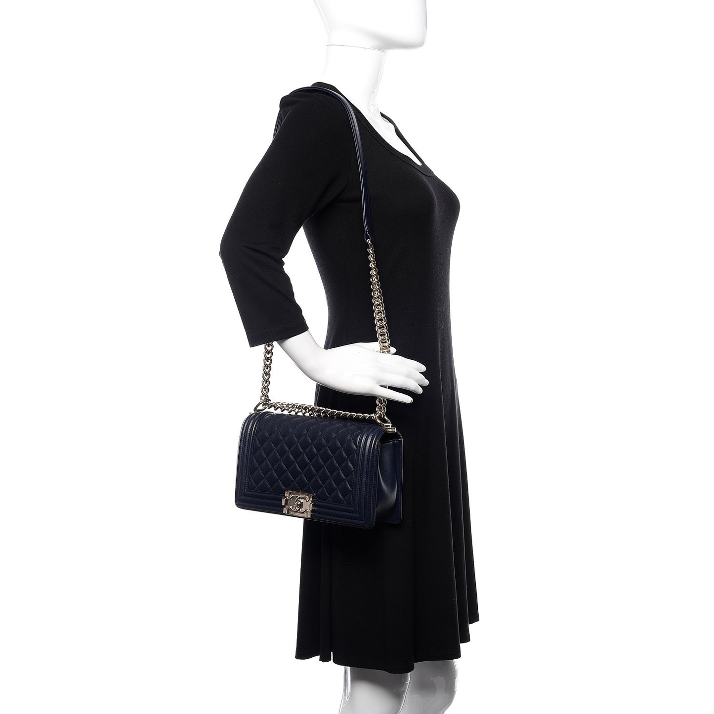 Lambskin Quilted Medium Boy Flap Dark Navy