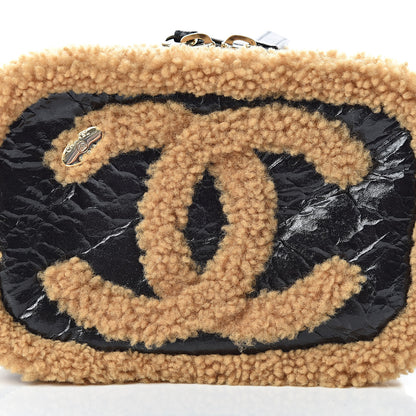 Chanel Shiny Crumpled Sheepskin Shearling CC Mania Waist Bag Black Light Brown 8 of 10