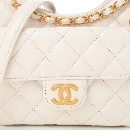 Chanel Shiny Crumpled Calfskin Quilted Small Wavy CC Hobo White 8 of 10