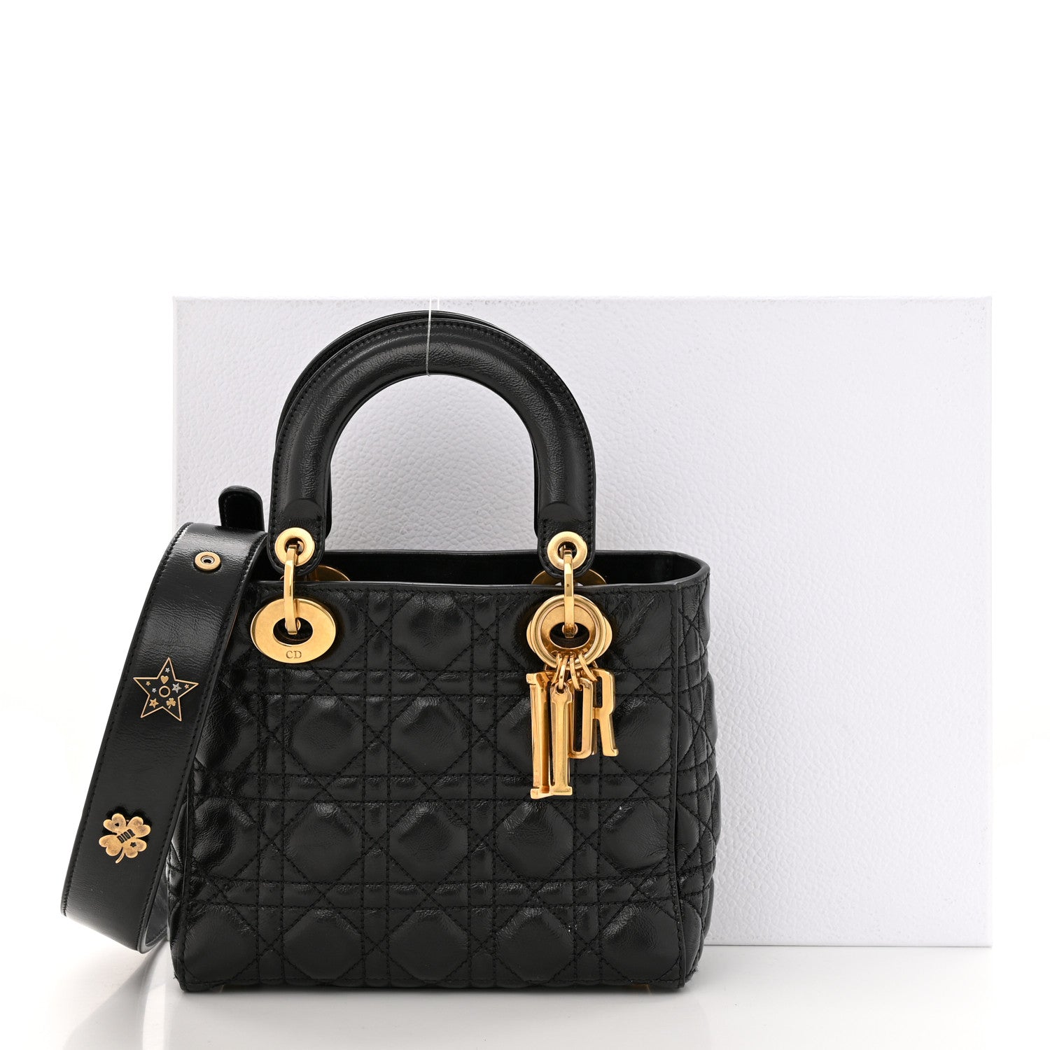 Christian Dior Crinkled Patent Cannage Small Lucky Badges My Lady