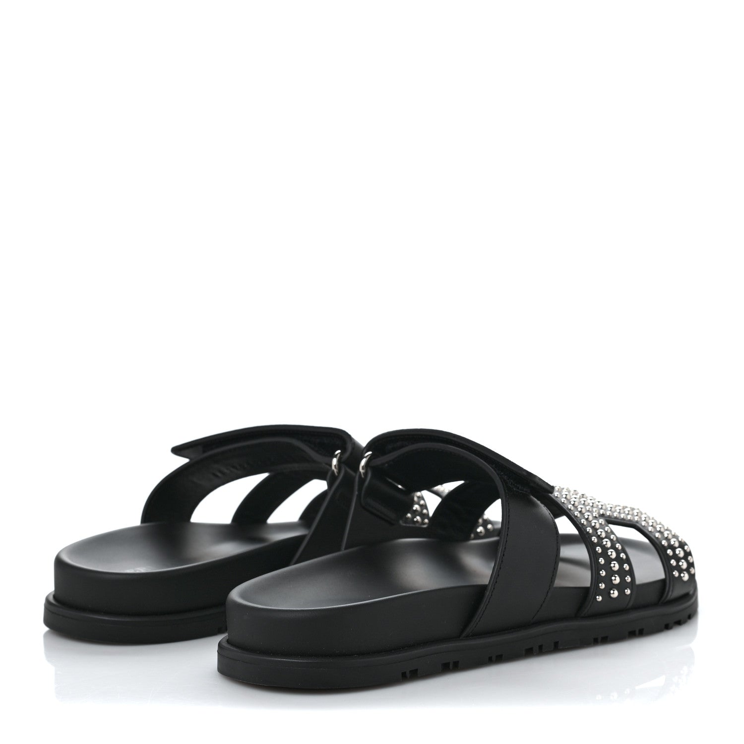Hermes Calfskin Studded Womens Chypre Sandals 37 Black 4 of 7