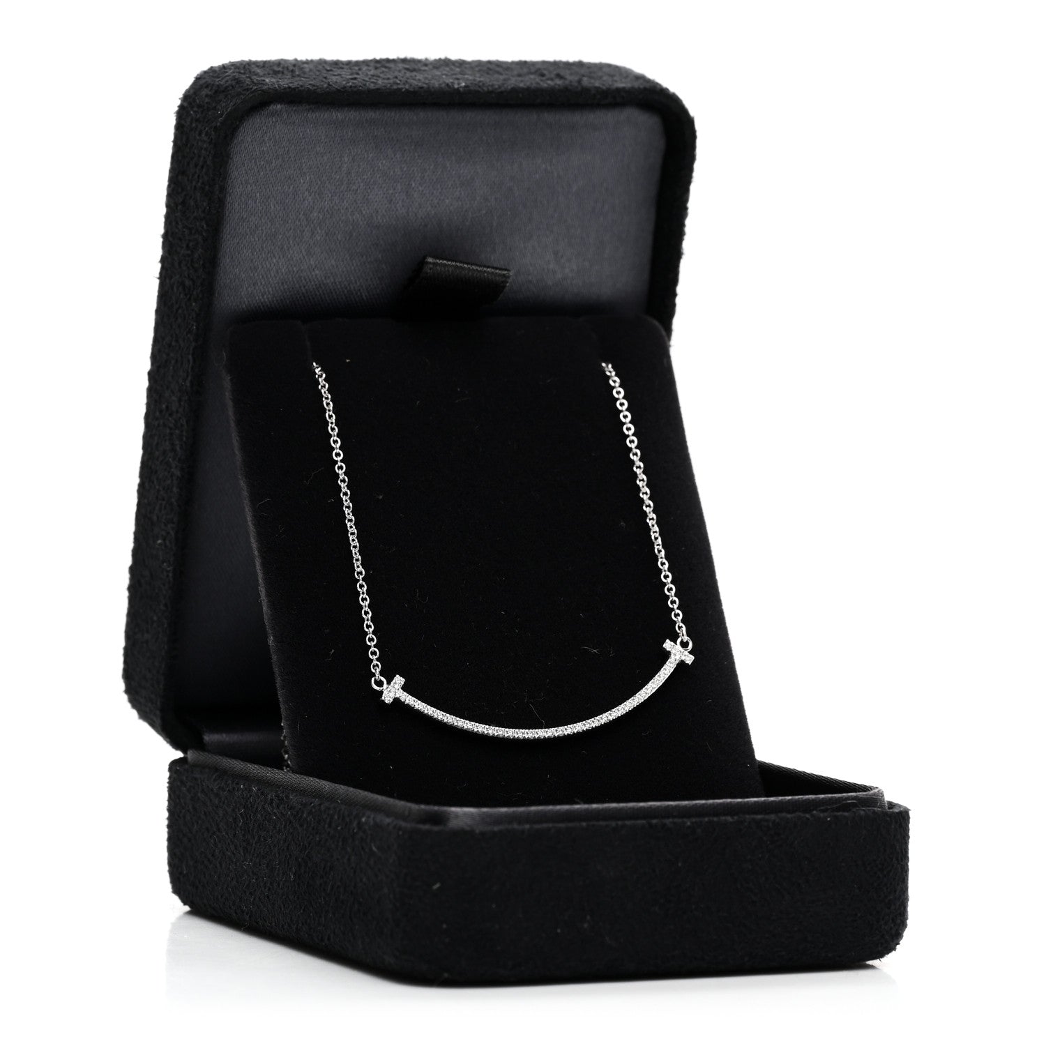 Tiffany 18K White Gold Diamond Small T Smile Pendant Necklace 5 of 5