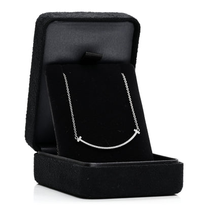 Tiffany 18K White Gold Diamond Small T Smile Pendant Necklace 5 of 5
