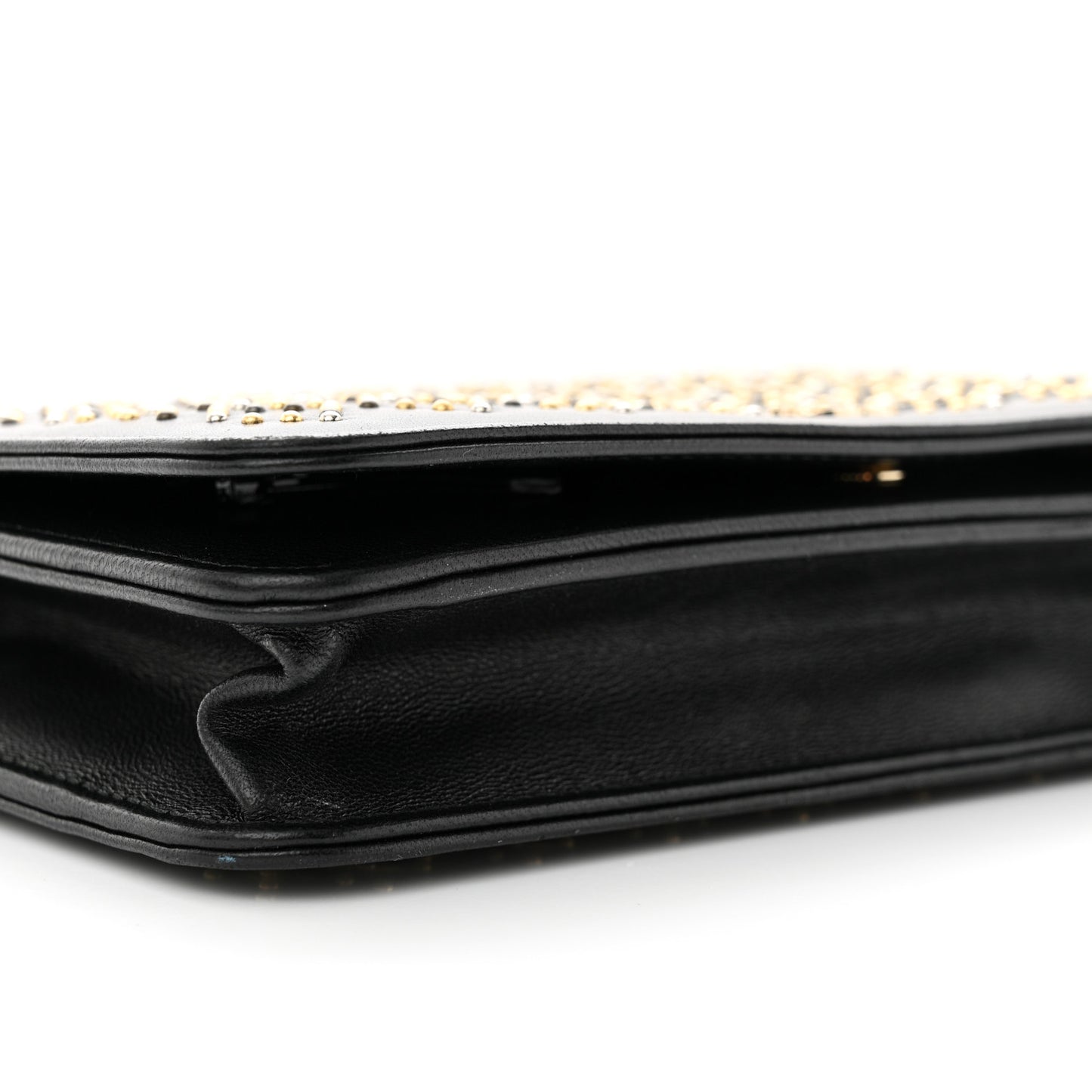 Lambskin Studded Wallet On Chain WOC Black