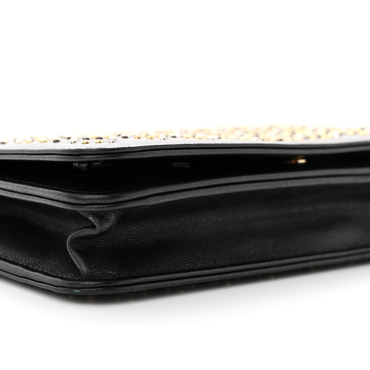 Chanel Lambskin Studded Wallet On Chain WOC Black 10 of 13