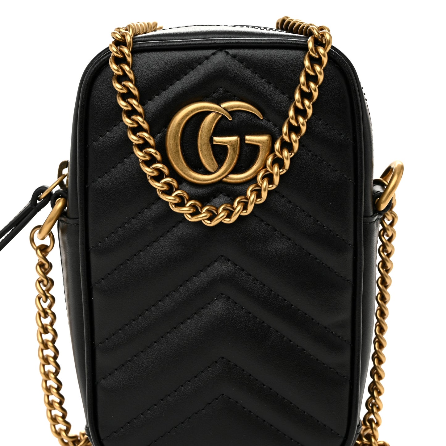 Calfskin Matelasse Mini GG Marmont Crossbody Bag Black