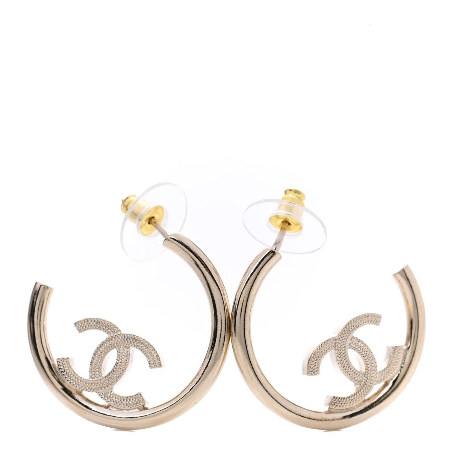 Metal Textured CC Hoop Earrings Gold