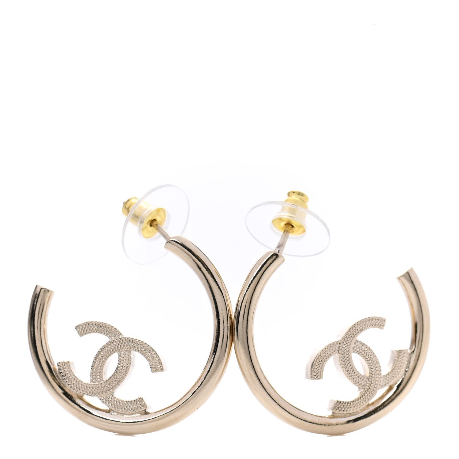 Chanel Metal Textured CC Hoop Earrings Gold 1 of 4