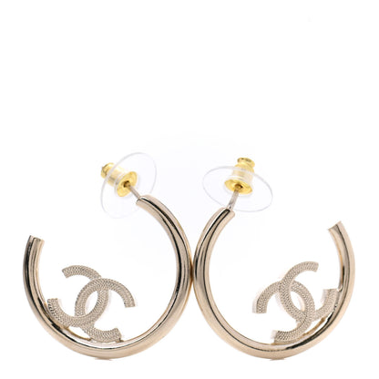 Chanel Metal Textured CC Hoop Earrings Gold 1 of 4