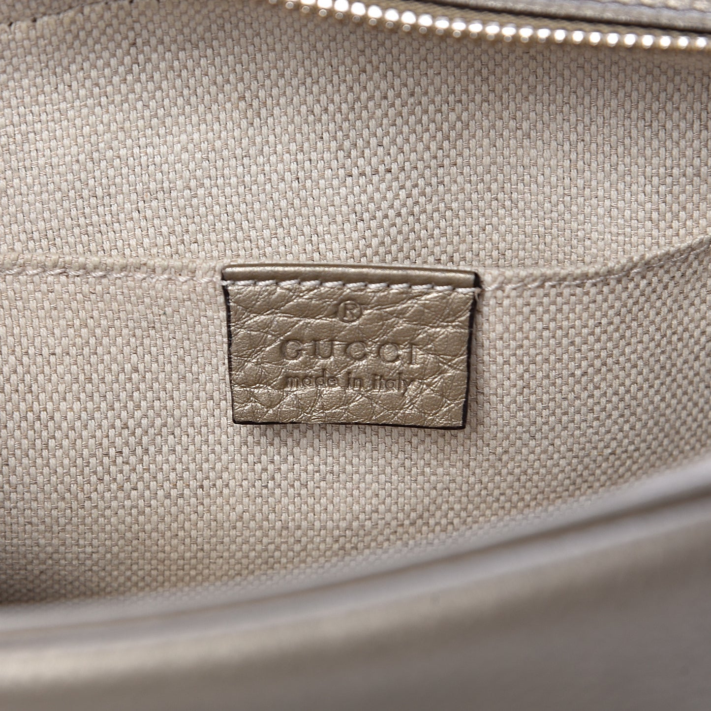 Metallic Pebbled Calfskin Small Soho Disco Bag Golden Beige