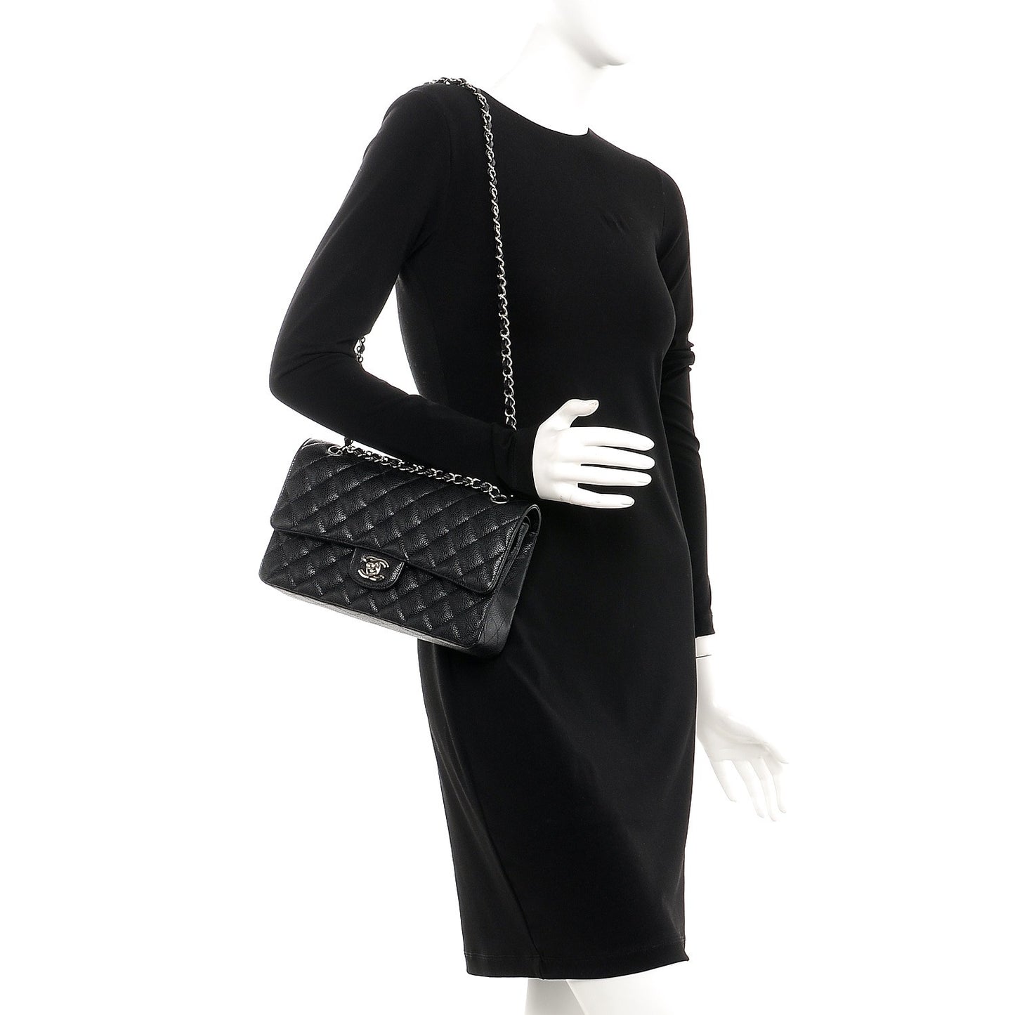 Caviar Quilted Medium Double Flap Black