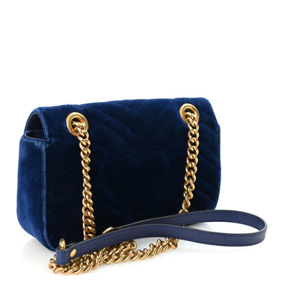 Gucci Velvet Matelasse Mini GG Marmont Shoulder Bag Cobalt Blue 2 of 9