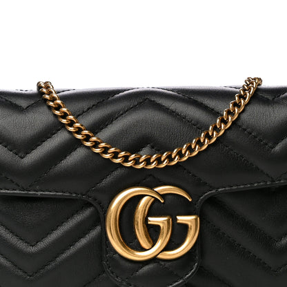 Gucci Calfskin Matelasse Super Mini GG Marmont Shoulder Bag Black 8 of 16