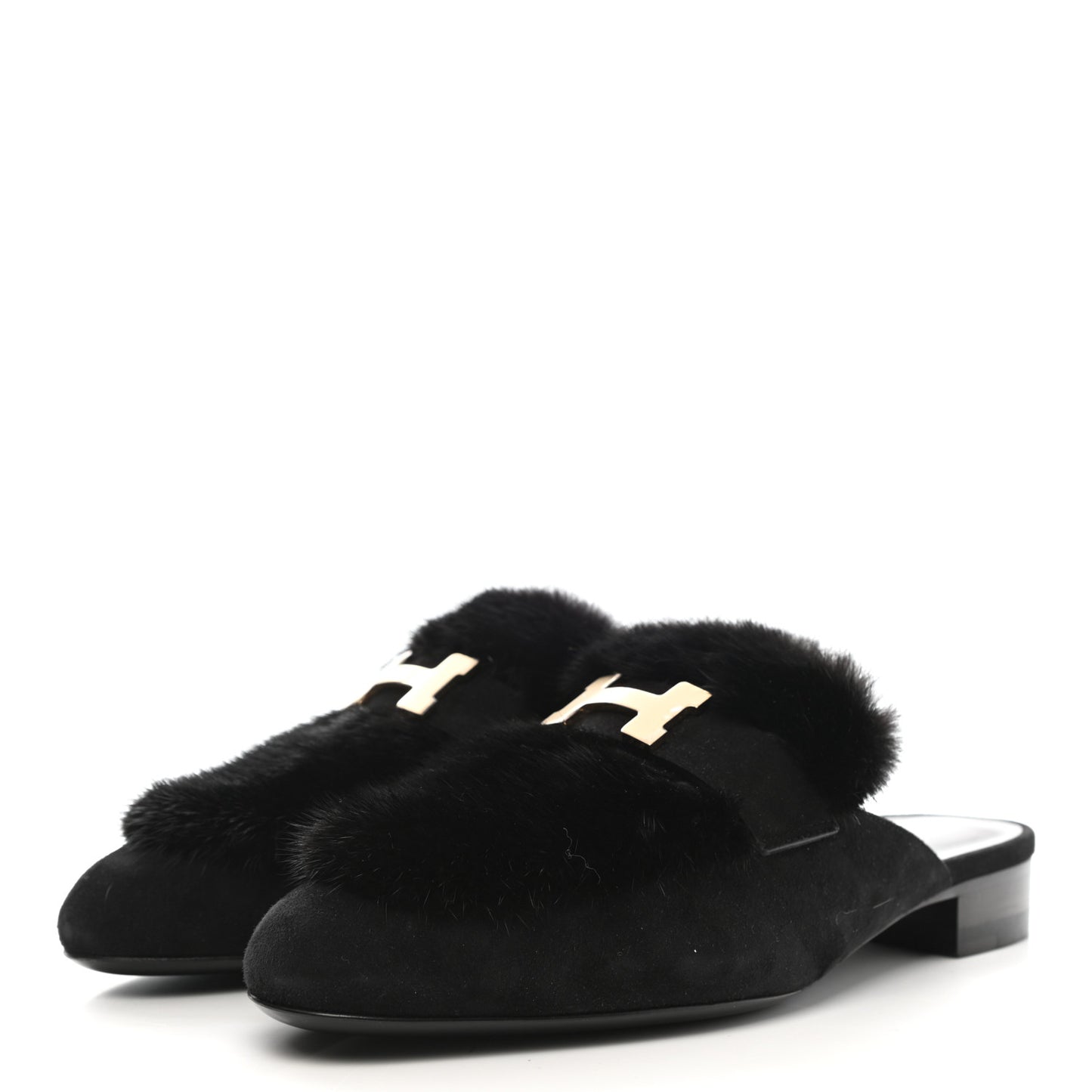 Mink Fur Suede Goatskin Trocadero Mule 37.5 Black