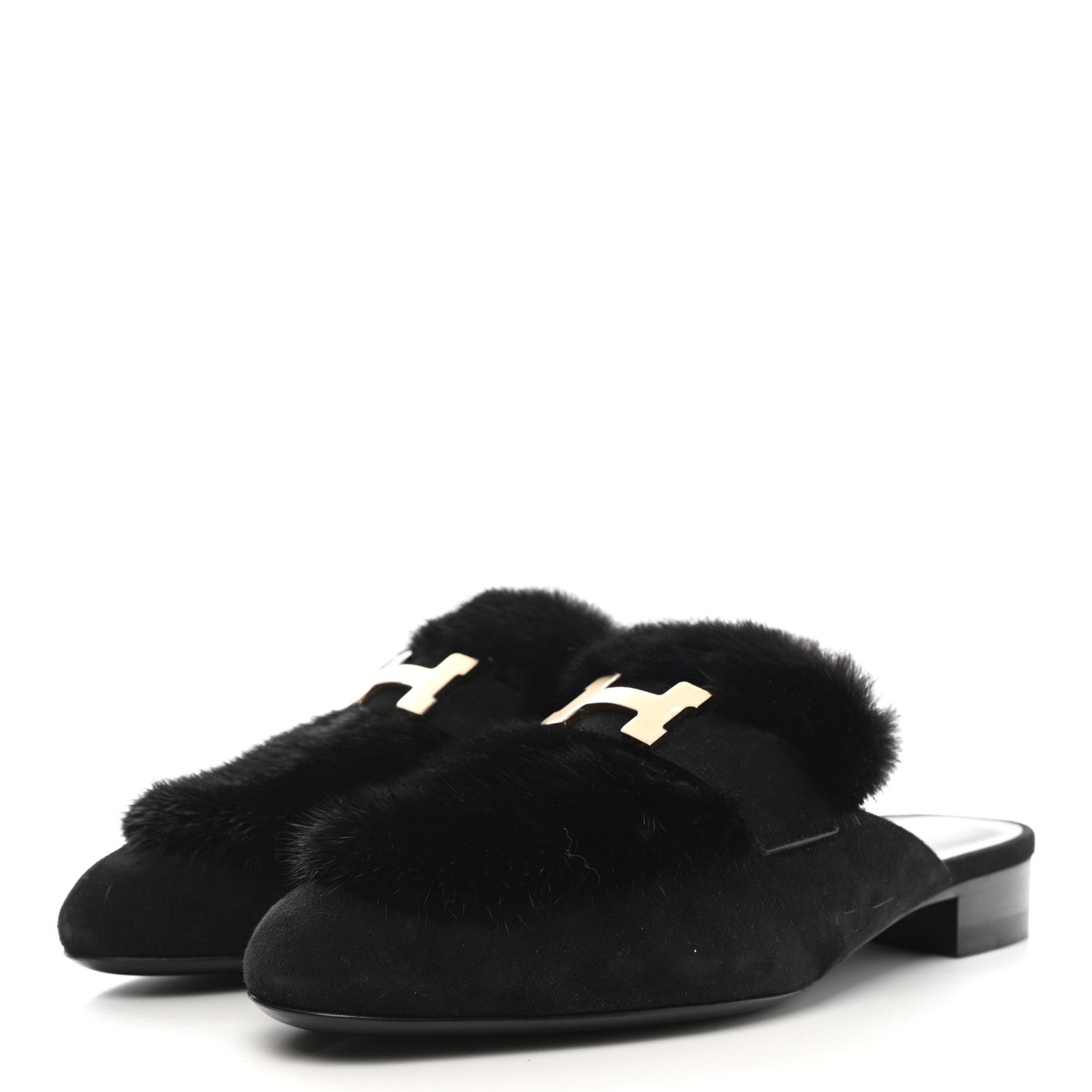 Hermes Mink Fur Suede Goatskin Trocadero Mule 37.5 Black 3 of 8