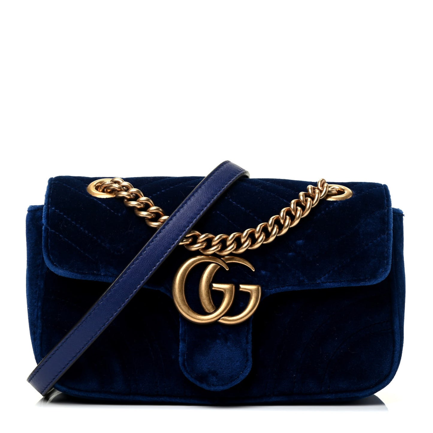 Velvet Matelasse Mini GG Marmont Shoulder Bag Cobalt Blue