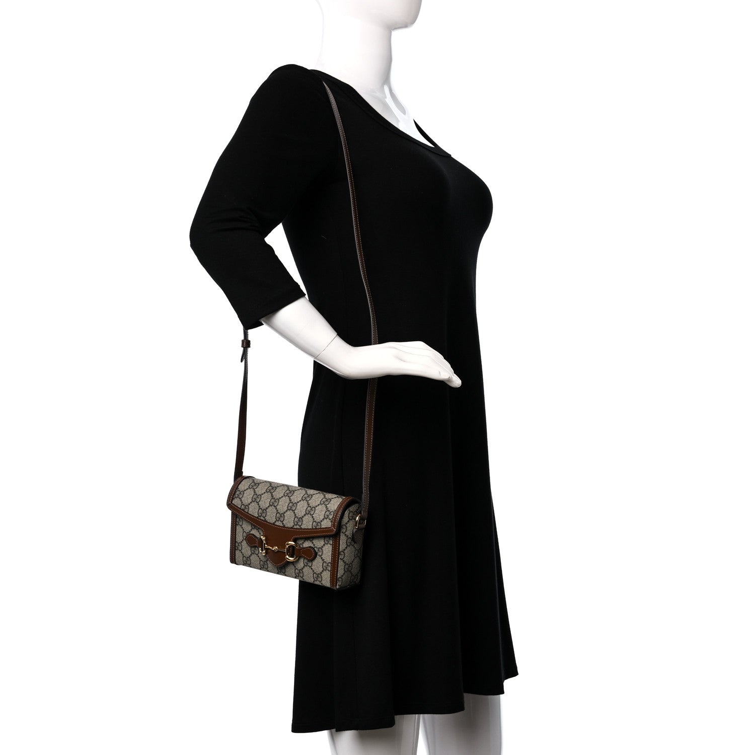 Gucci GG Supreme Monogram Mini Horsebit 1955 Shoulder Bag Beige Brown Sugar 2 of 9
