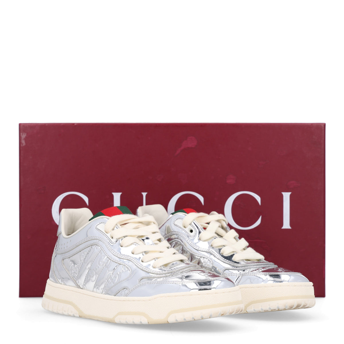 Gucci Guccissima Mirror Effect Womens Re-Web Sneakers 37 Silver 14 of 14