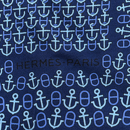 Hermes Silk Mors Smile Pocket Square Scarf Marine Bleu Moyen Ciel 2 of 4