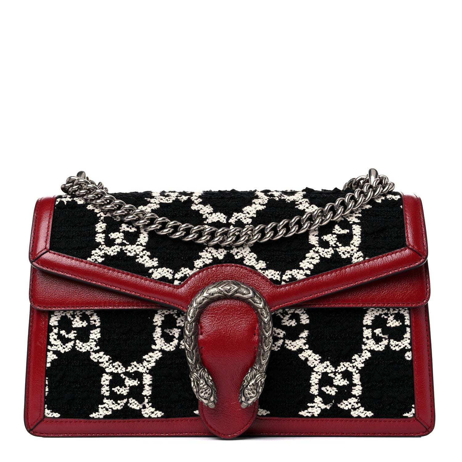 Gucci Tweed GG Monogram Small Dionysus Shoulder Bag Black White Romantic Cherry 1 of 12