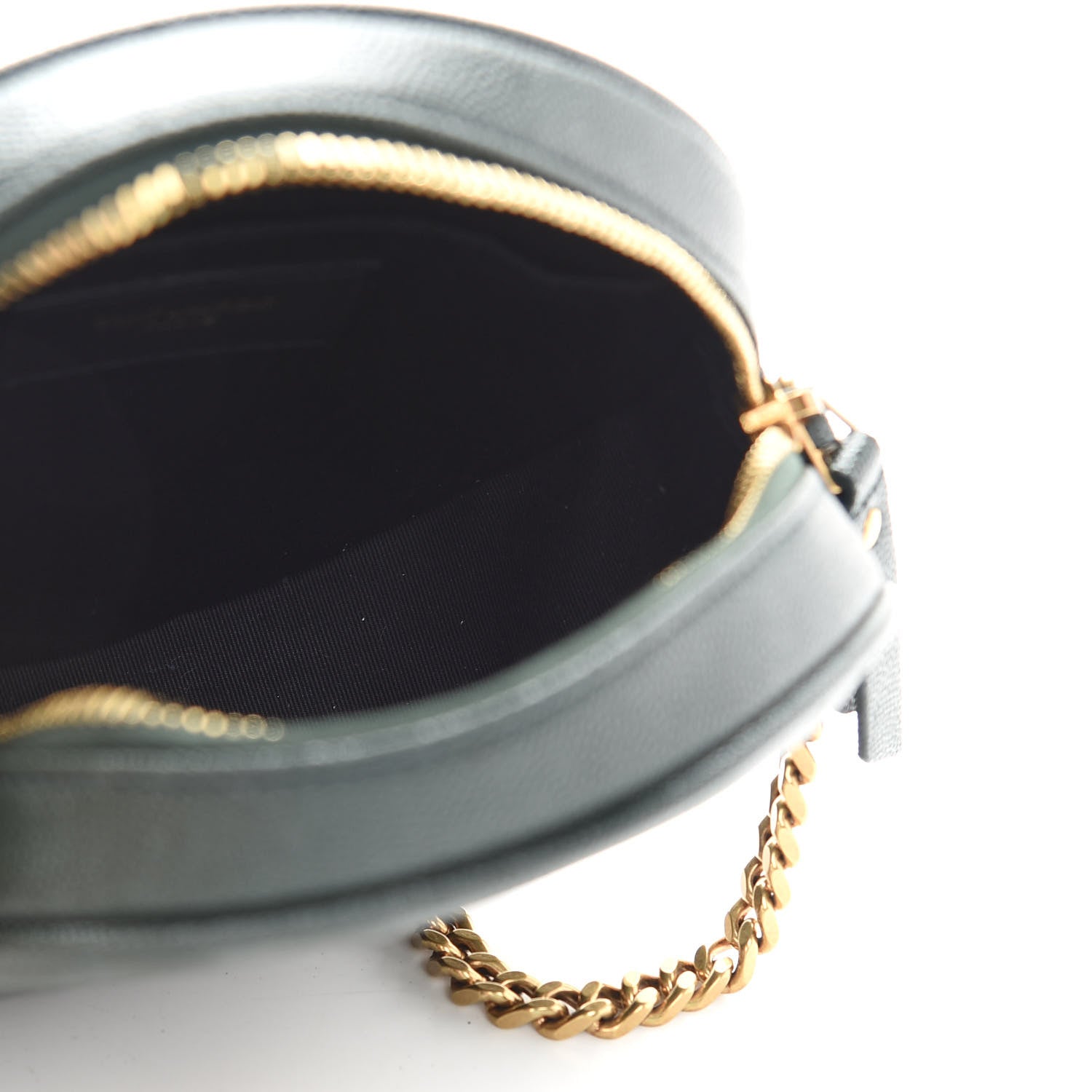 Saint Laurent Grain De Poudre Matelasse Chevron Quilted Round Vinyle Camera Bag New Vert Fonce 4 of 8