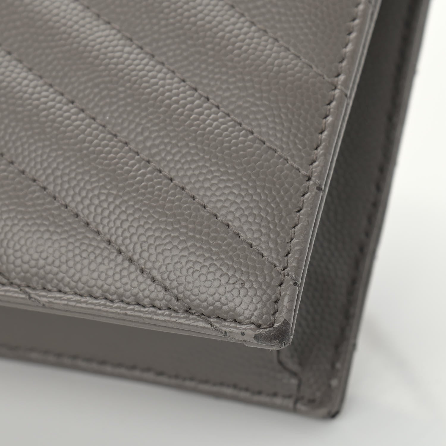 Saint Laurent Grain De Poudre Matelasse Chevron Monogram Envelope Chain Wallet Coal 11 of 15
