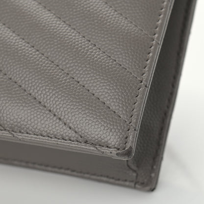 Saint Laurent Grain De Poudre Matelasse Chevron Monogram Envelope Chain Wallet Coal 11 of 15