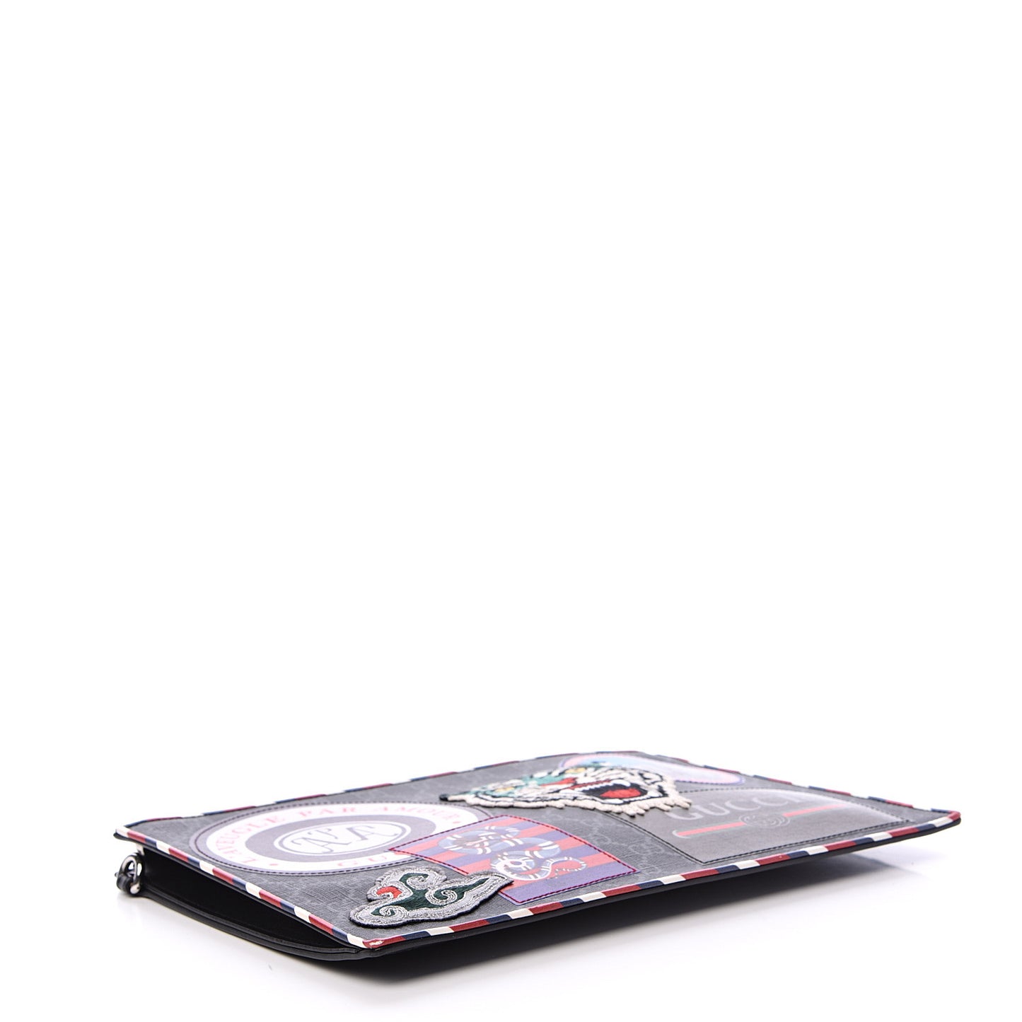 GG Supreme Monogram Night Courrier Zip Wristlet Pouch Black Multicolor