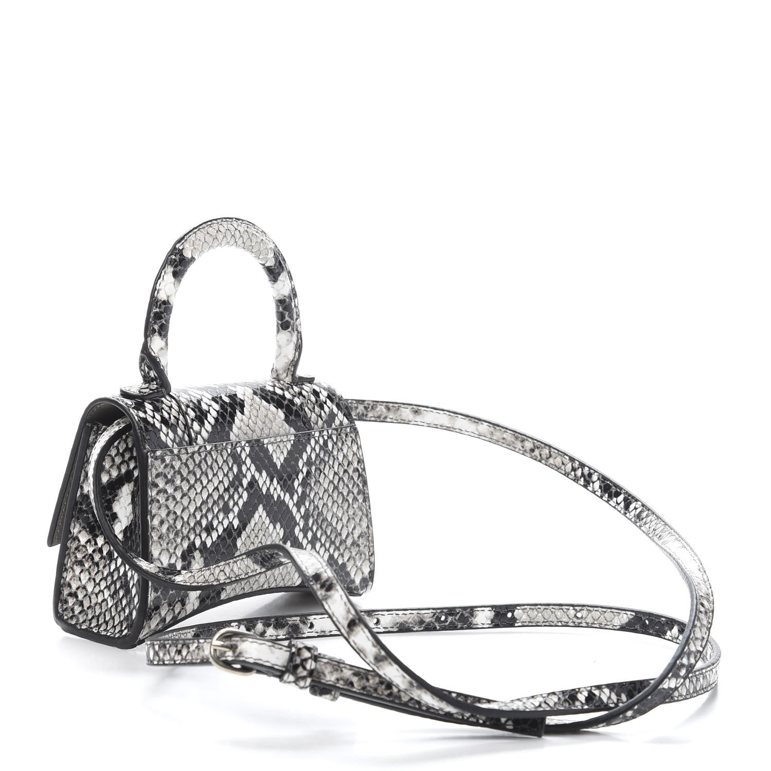 Balenciaga Shiny Calfskin Python Effect Hourglass Top Handle Bag Mini Black White 3 of 10