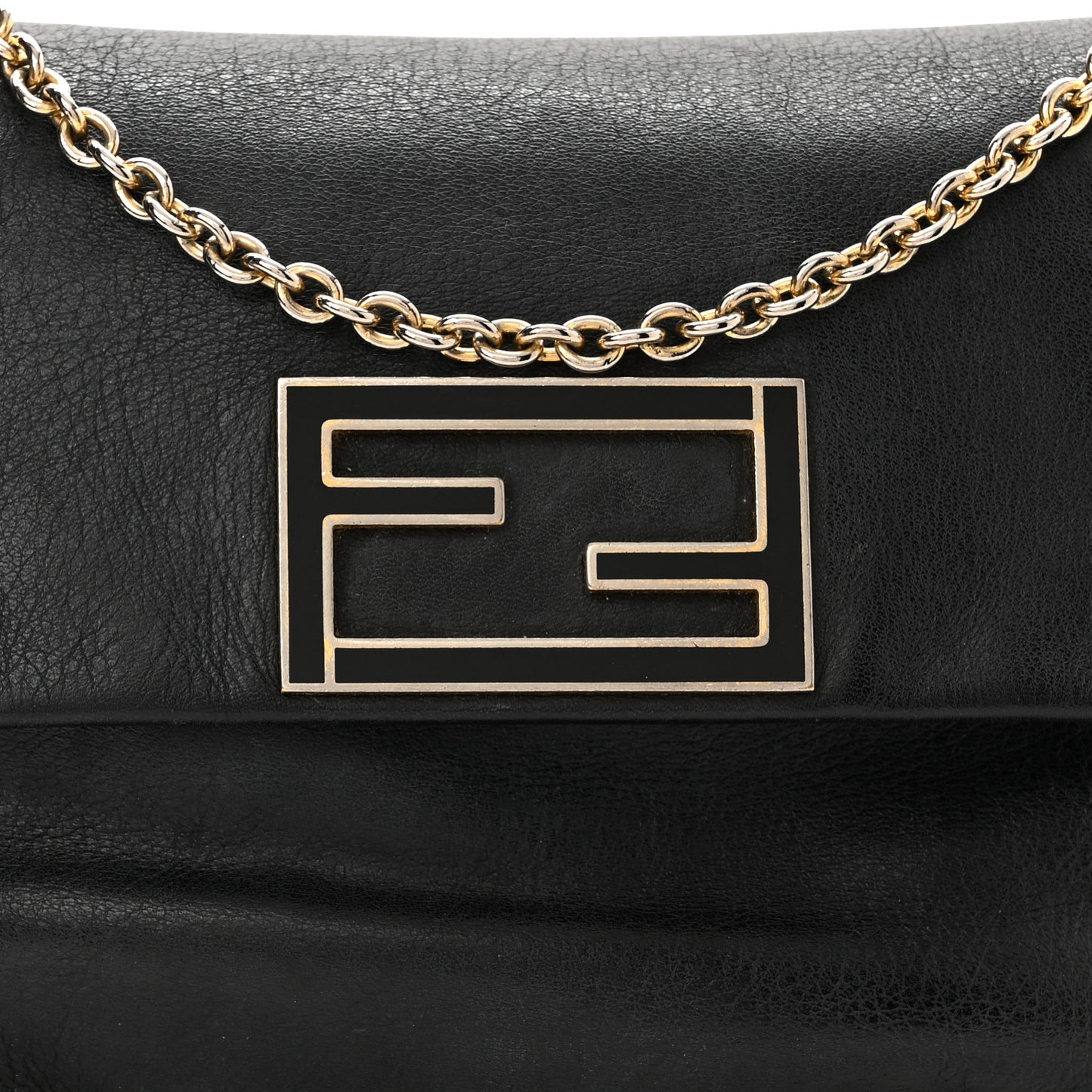 Vitello Flamingo Enamel Fendista Pouchette Crossbody Black