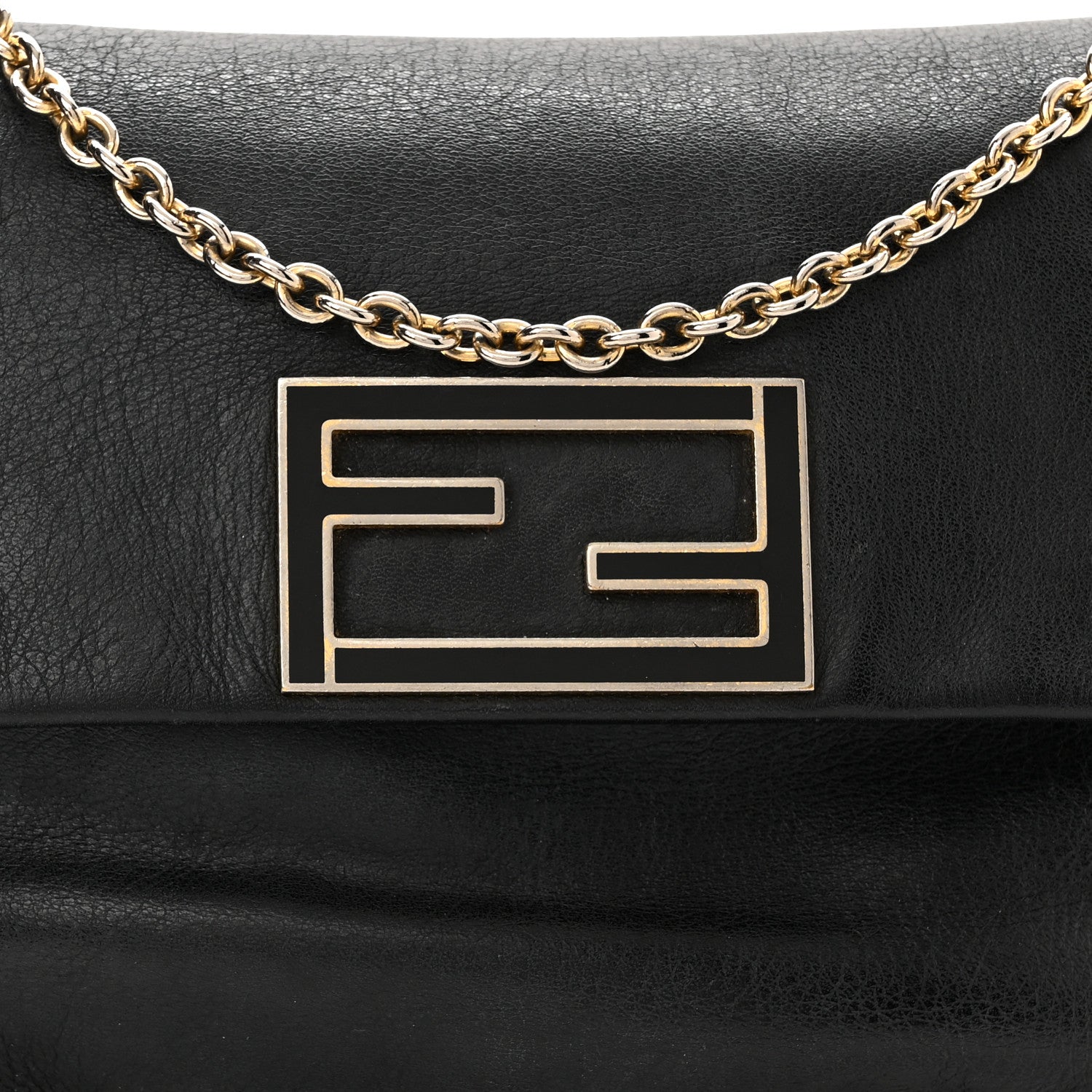Fendi Vitello Flamingo Enamel Fendista Pouchette Crossbody Black 7 of 12