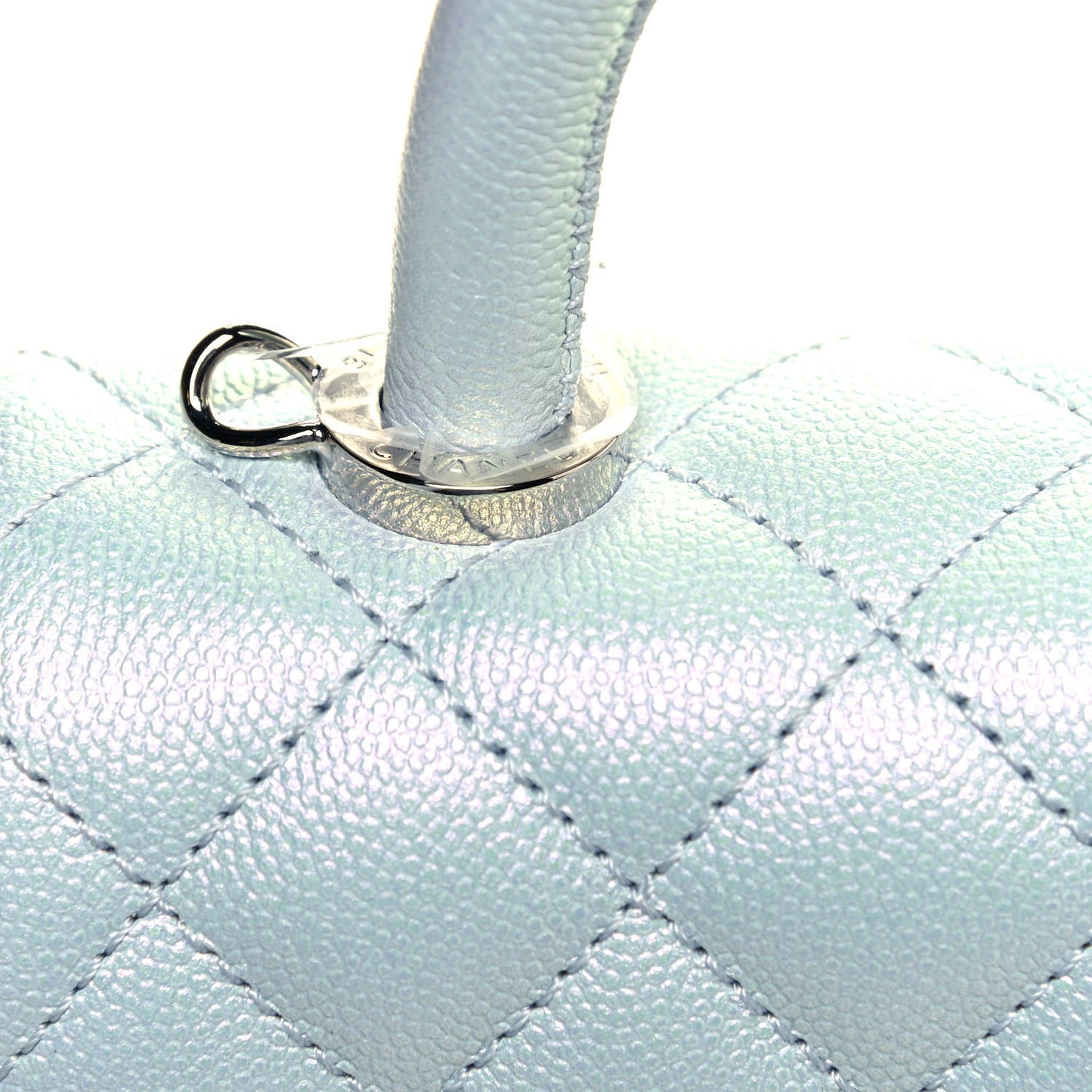 Iridescent Caviar Quilted Extra Mini Coco Handle Flap Light Blue