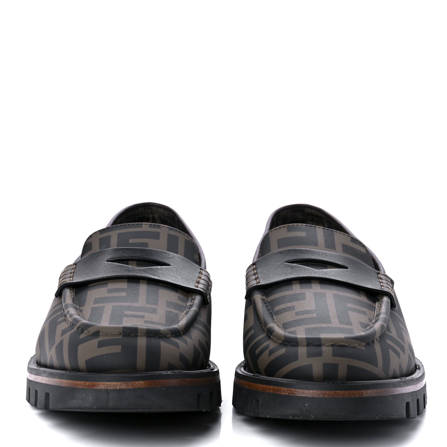 Calfskin FF Mens Lug Sole Loafers 8 Maya Black Moro